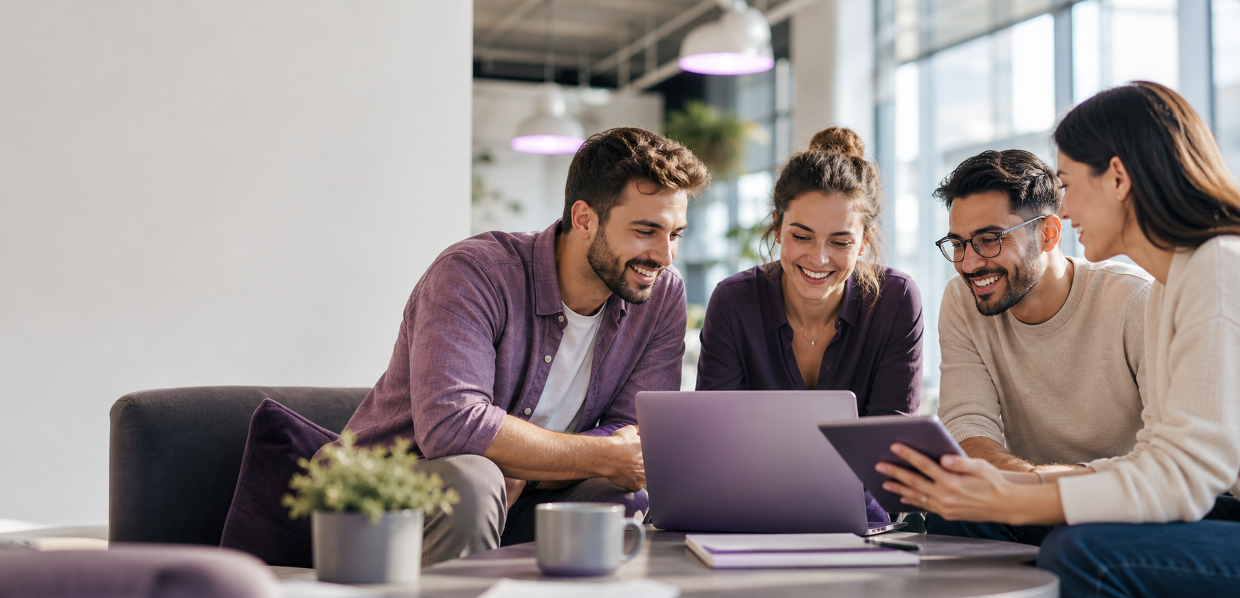 Jeune equipe qui echange autour de l'outil Hermes